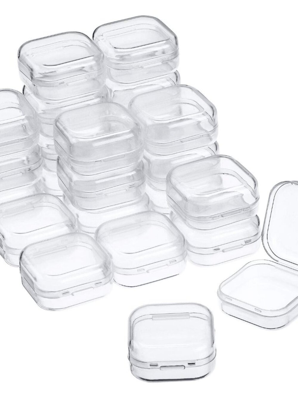 24 Pcs Small Clear Plastic Container Box, 1.4 x 1.4 x 0.7 in